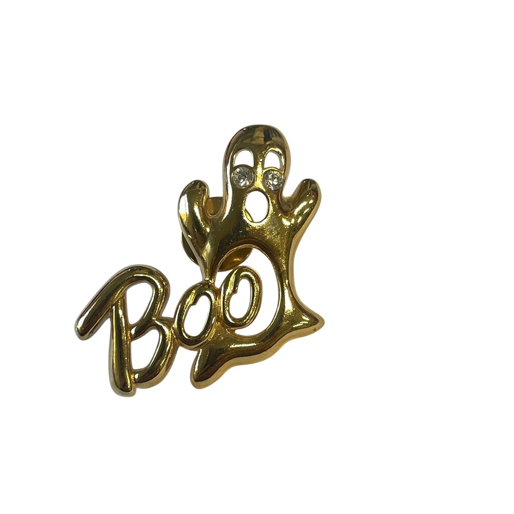 Boo Ghost Pin Unisex‎ OS Gold Halloween Rhinestone Eyes Lapel Pin